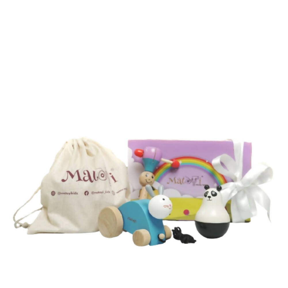 Matoyi Wobbly Panda & Blue Rabbit Pull Along & Maraca For Kids - Distacart
