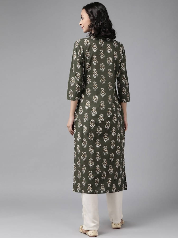 Yufta Green And off White Kurta And Palazzo Set