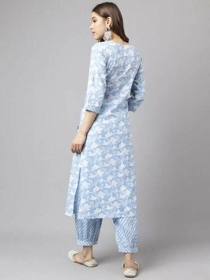FIORRA Women's Blue Cotton A-Line Kurta Set - Distacart