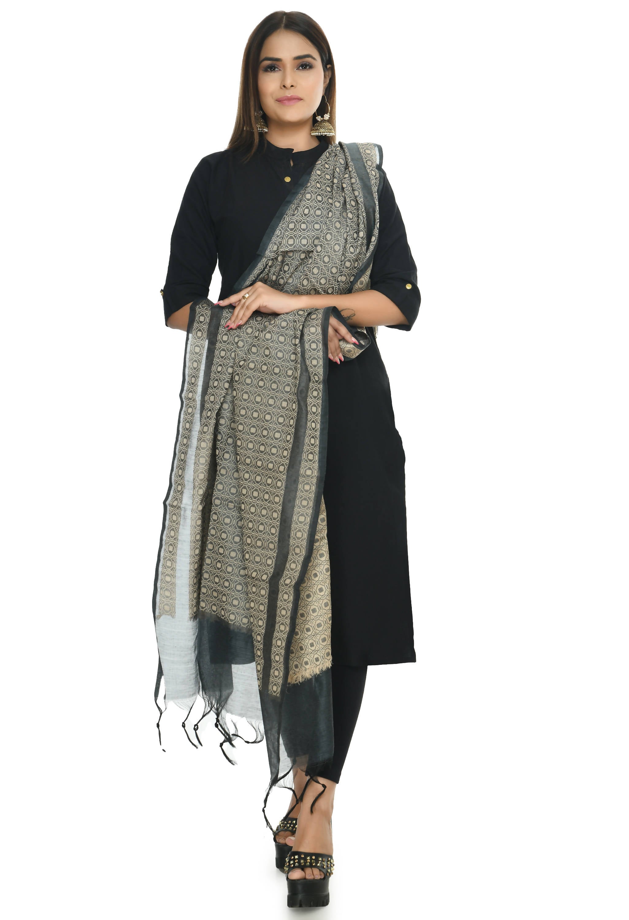 Mominos Fashion Moeza Handloom Cotton Grey Dupatta - Distacart