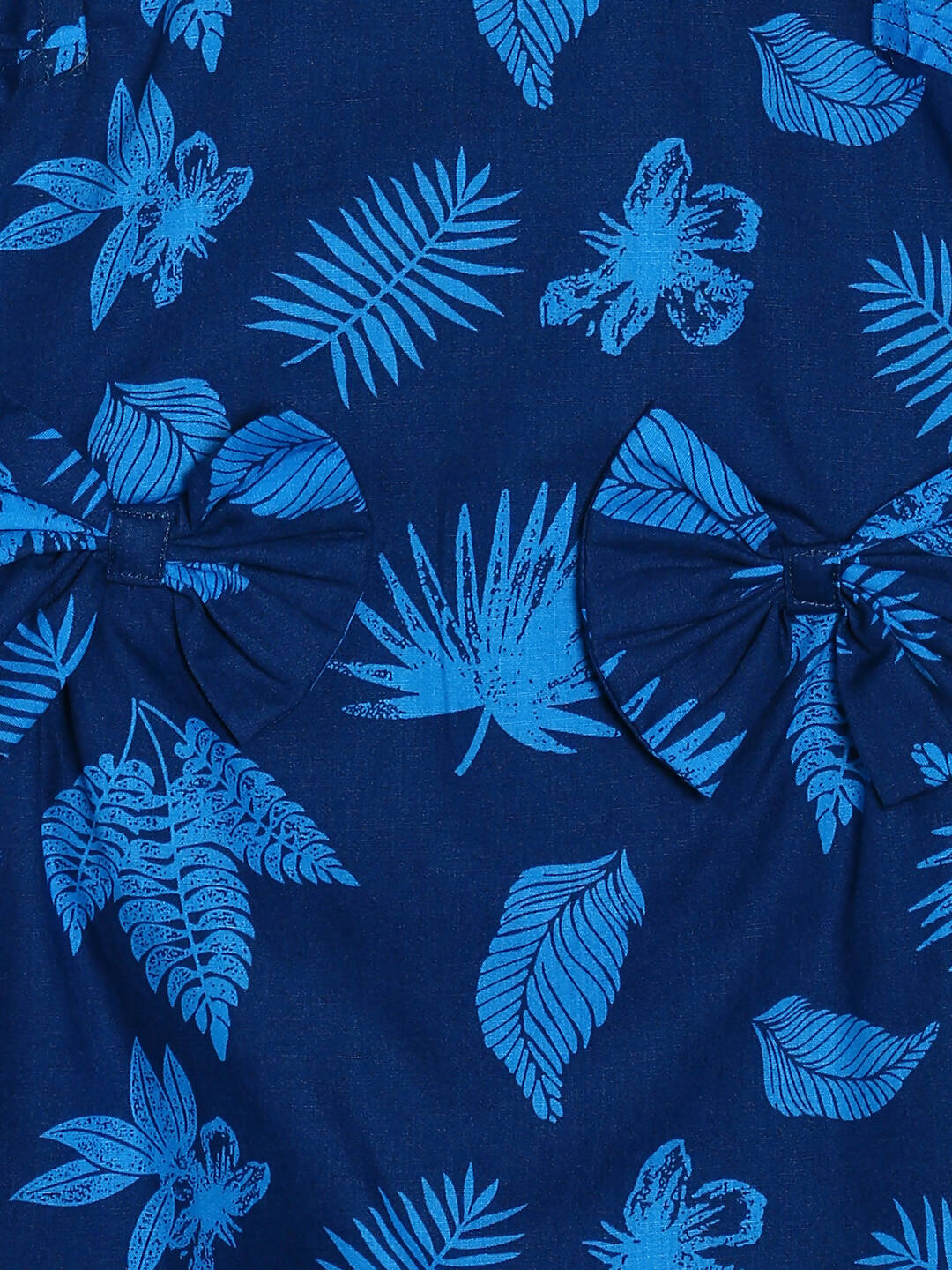 Manet Cotton Frill Bow Frock Leaf Printed - Blue - Distacart