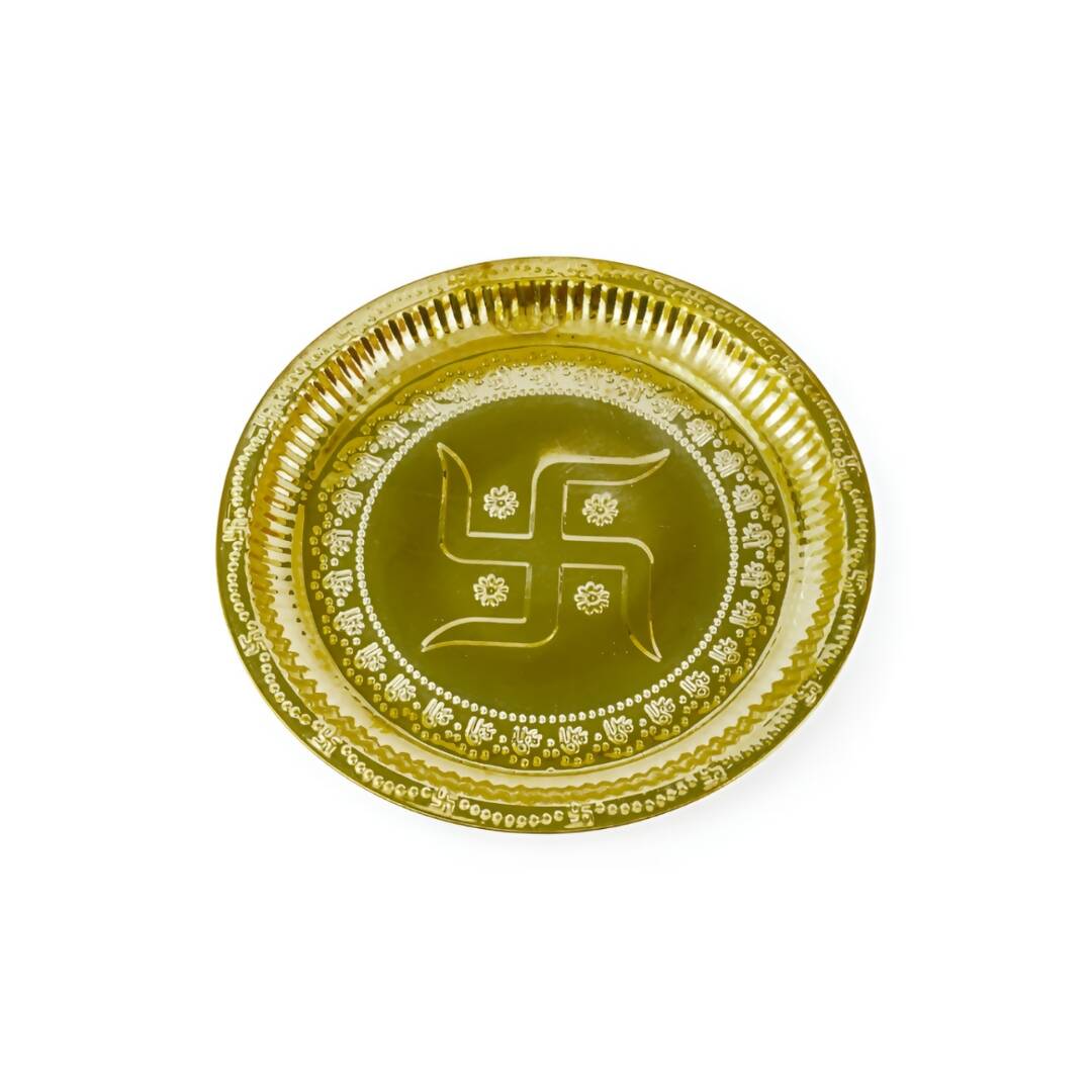 Spillbox Gold-Toned Brass Swastika Thali Pooja Essential - Distacart