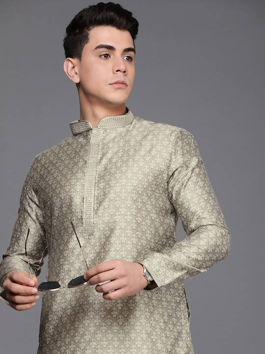 Manyavar Men Grey Jacquard Kurta with Churidar - Distacart