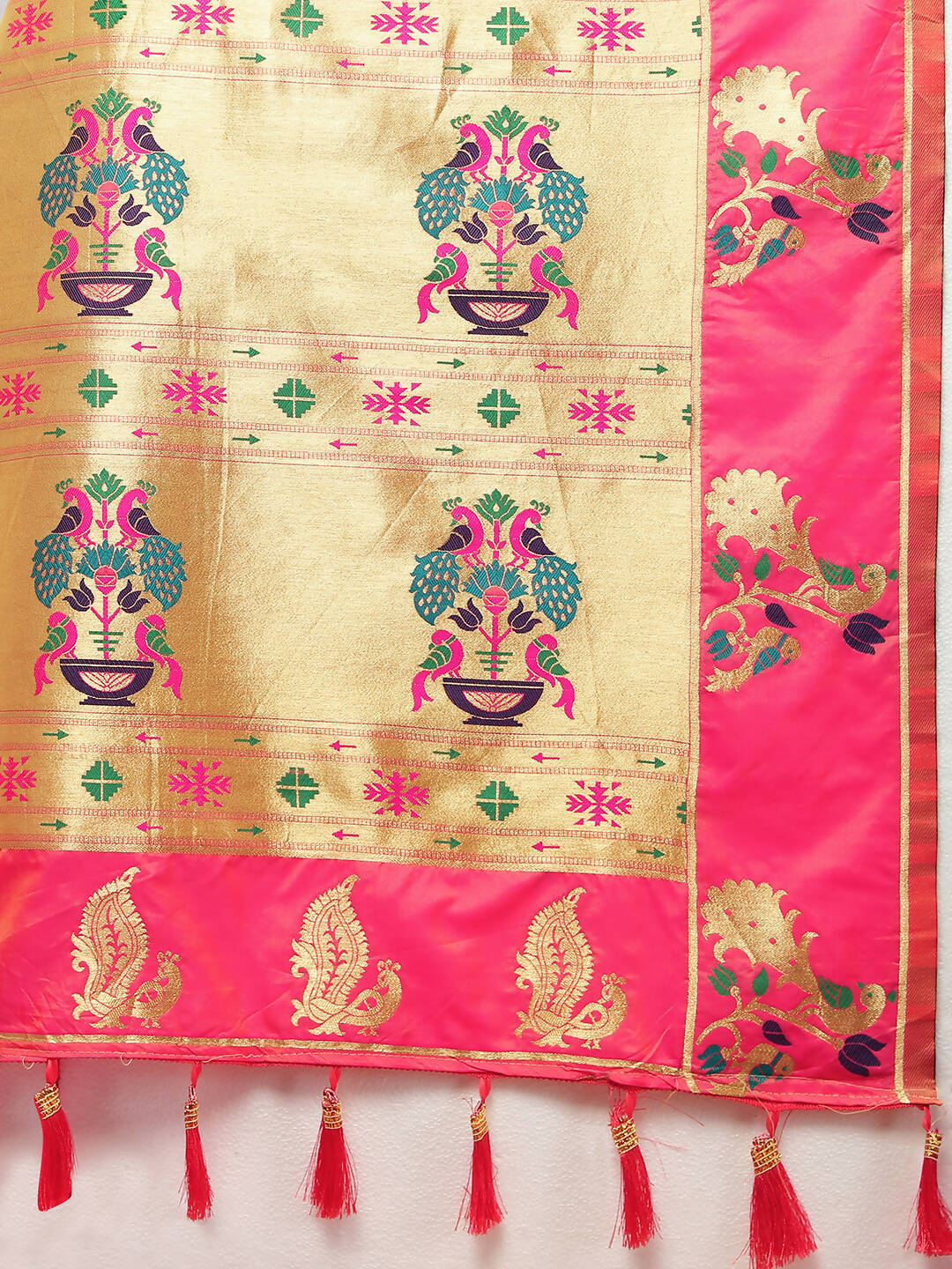 Lorenvalley Fashion Pink Soft Paithani Silk Woven Design Gold Zari Meenakari Weaving Saree - Distacart