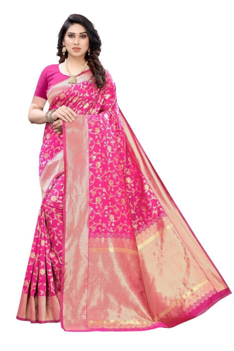 Vamika Banarasi Jacquard Weaving Pink Saree (PARINITI PINK)