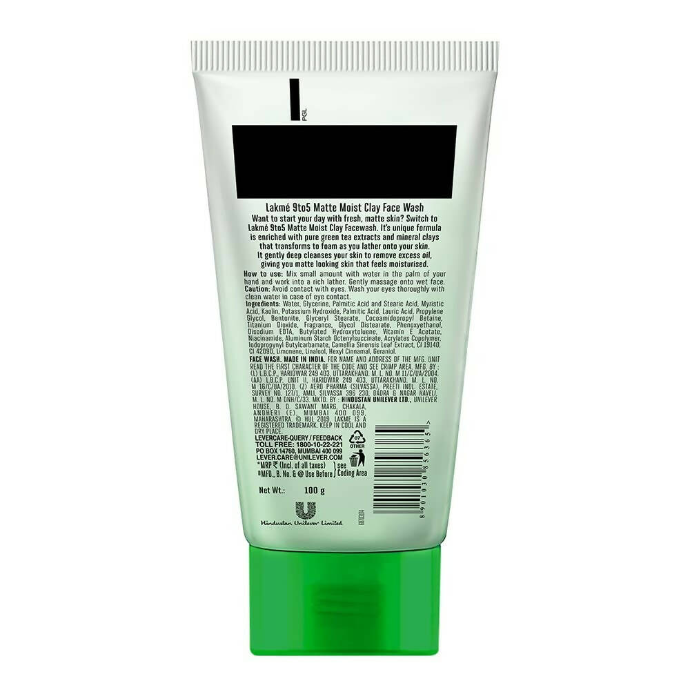 Lakme 9to5 Matte Moist Clay Facewash With Green Tea - Distacart