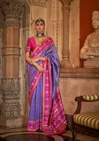Purple Banarasi Weaving, Ultra Aqua Finish, Zari Work Banarasi Silk Saree - Rath Kunti - Distacart
