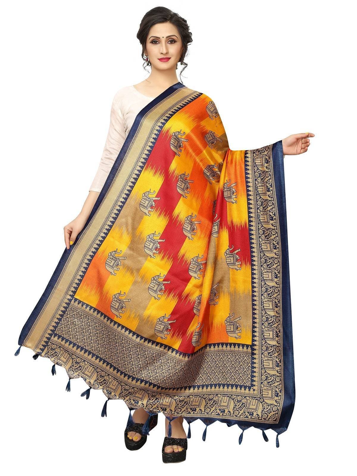 Vamika Navy Blue Printed Khadi Bhagalpuri Dupatta