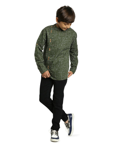 Manet Boys Full Sleeves Dot Printed Ethnic Shirt - Olive Green - Distacart