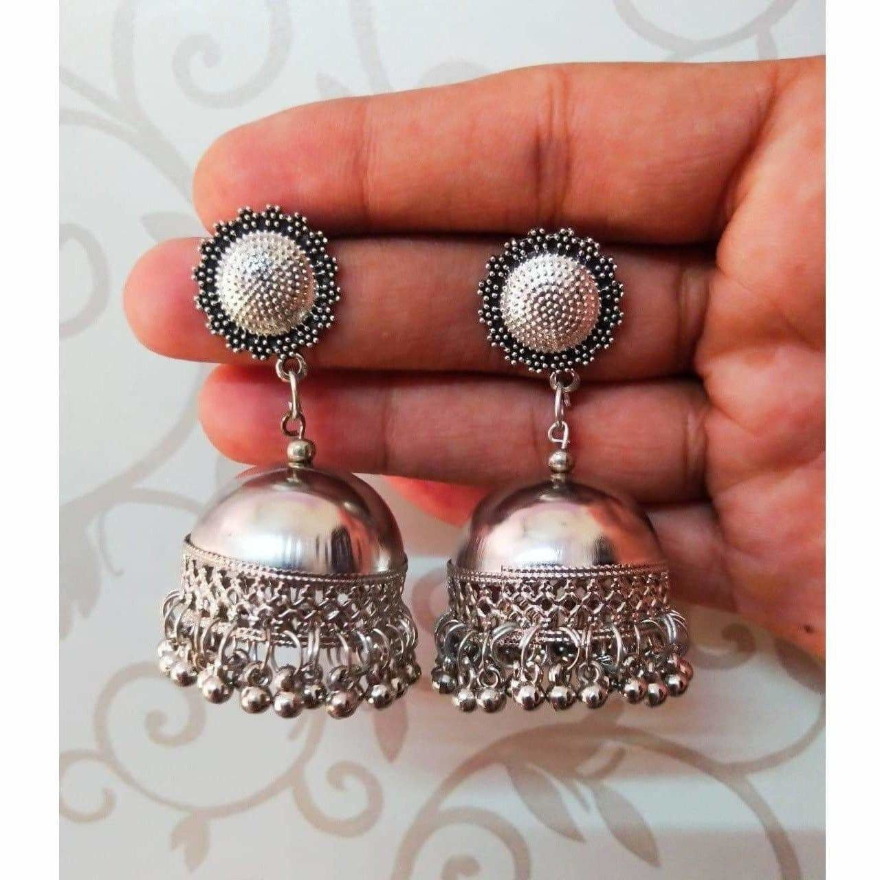 Stylish Oxidized Silver Jhumka Earrings