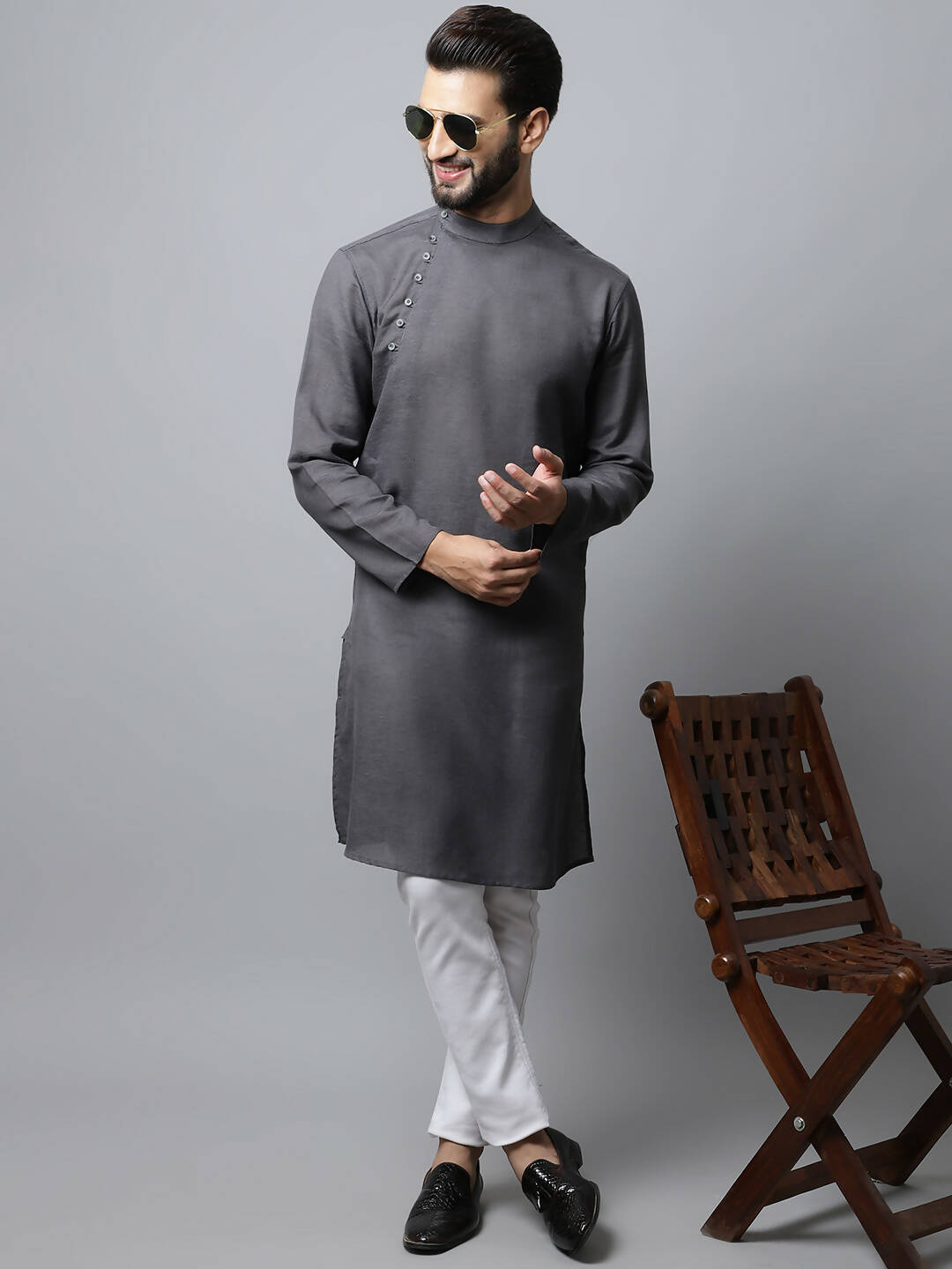 Even Apparels Grey Color Pure Cotton Men's Kurta With Side Placket (SLD1202) - Distacart