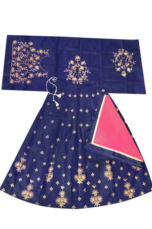 Dwiden Navy Blue Rohini Tafetta Sattin Semi-Stitched Girl's Lehenga Choli - Distacart