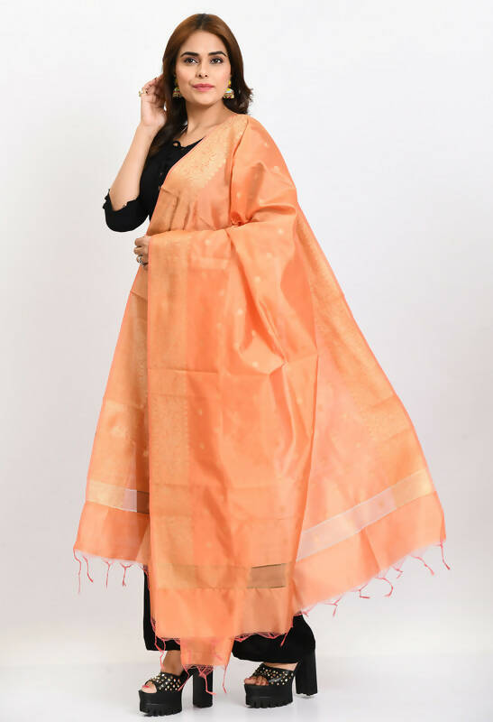 Mominos Fashion Moeza Women's Banarsi Silk Woven Design Peach Dupatta - Distacart