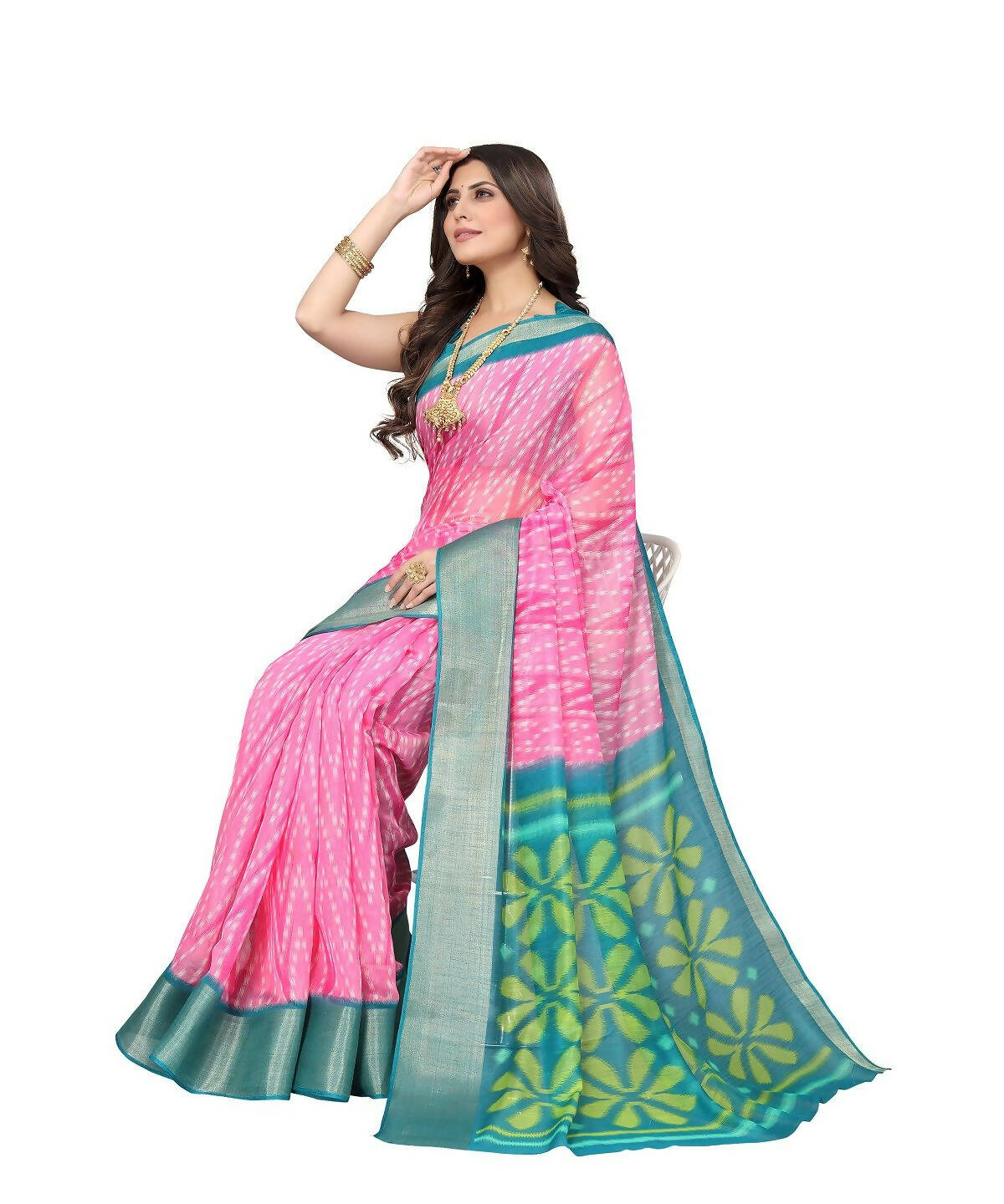 Vamika Cotton Pink Jari Border Bollywood Style Saree (DINO PINK) - Distacart