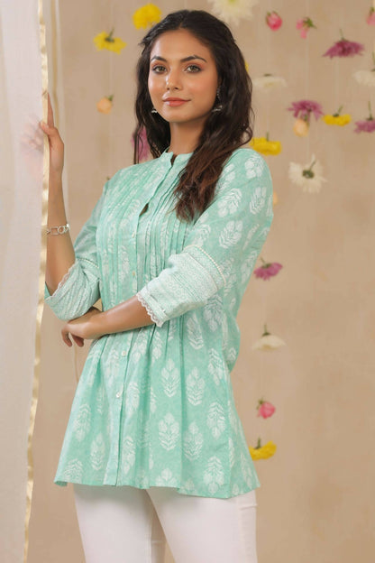 Juniper Women Mint Cambric Printed A-Line Tunic - Distacart