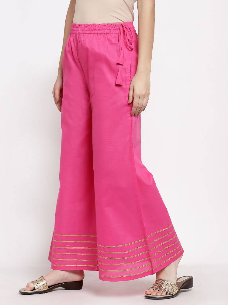 Myshka Women's Pink Cotton Solid Casual Palazzo