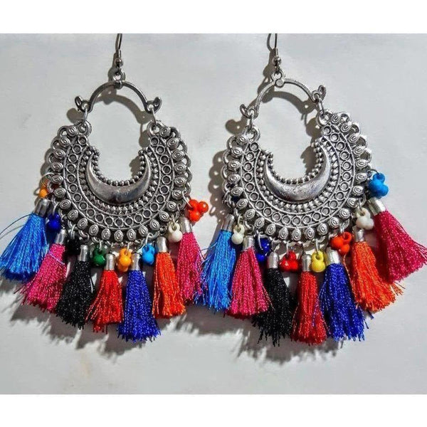 Afghani Chandbali with Beads And Silk Threads Alloy Earrings