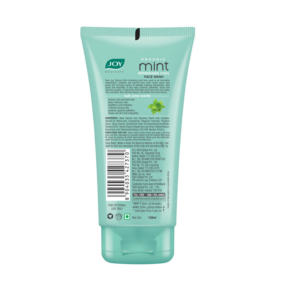 Joy Revivify Organic Mint Refreshing Cool Face Wash - Distacart