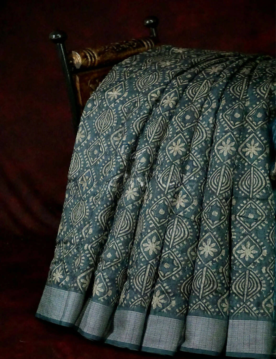 Bottle Green Printed Design Semi Chanderi Saree By Gayathri Reddy Designer Studio - Distacart