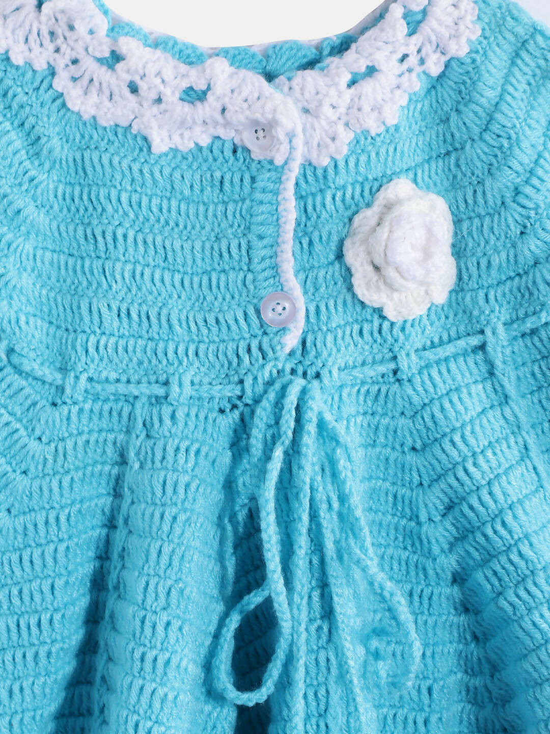 Chutput Kids Woollen Hand Knitted Full Sleeves Flower Work Dress - Blue - Distacart