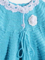 Thumbnail for Chutput Kids Woollen Hand Knitted Full Sleeves Flower Work Dress - Blue - Distacart
