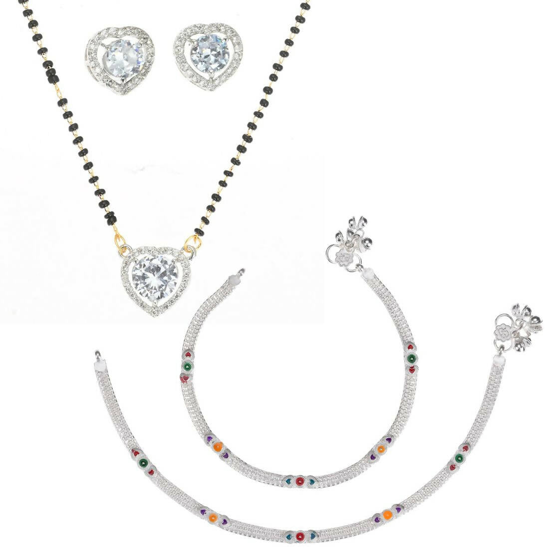 AanyaCentric Gold-plated Mangalsutra Pendant Earring Set & Silver Plated Anklet - Distacart