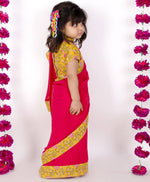 Thumbnail for Little Bansi Yellow and Magenta Red Saree with Floral Blouse - Distacart