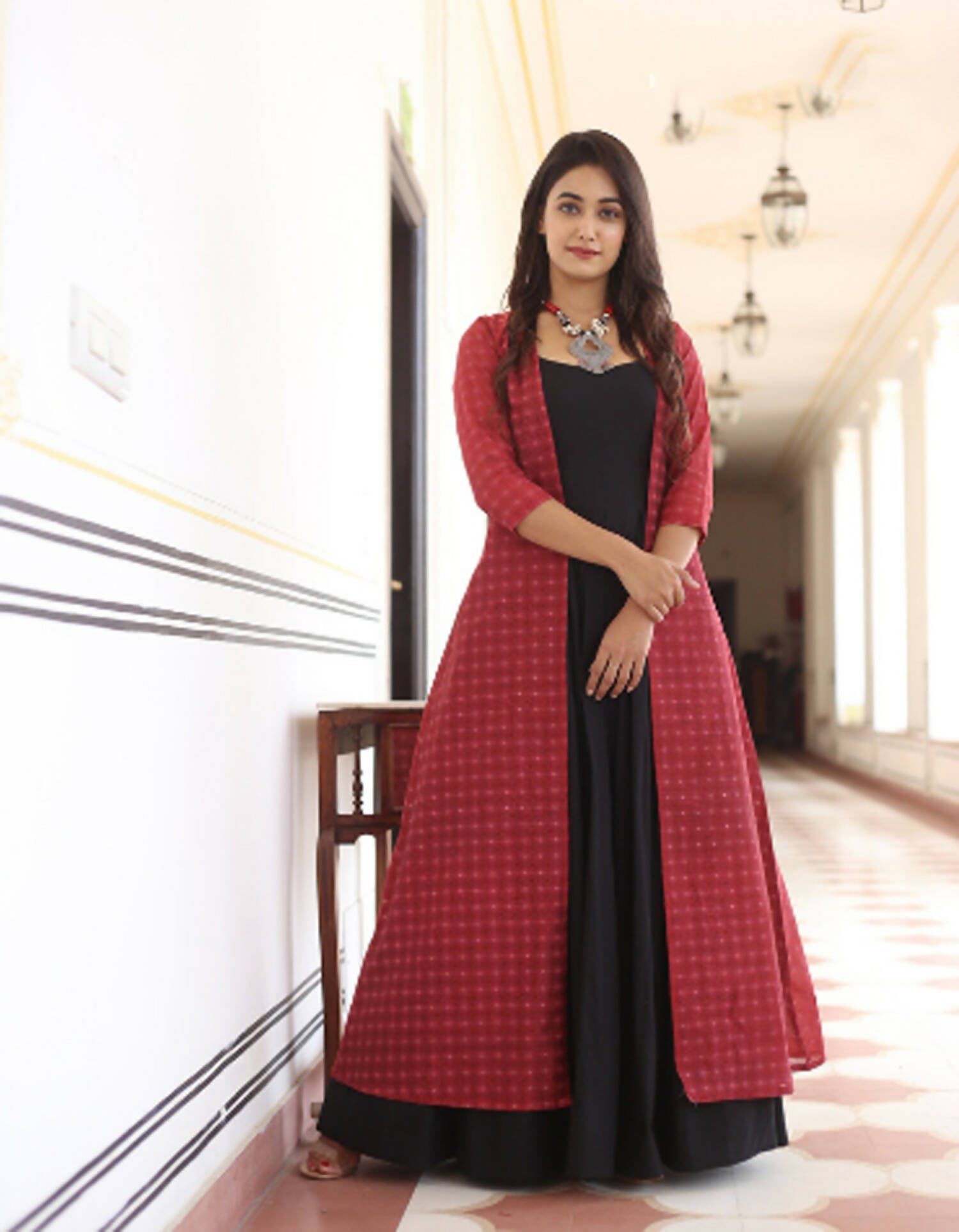 Partywear Designer Digital print Black Maslin Gown - Anbazaar - Distacart