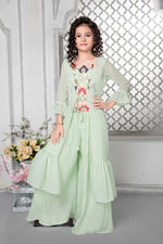 Thumbnail for Kids Wedding Designer Aqua Fox Georgette Palazzo Suit - Aaradhna - Distacart