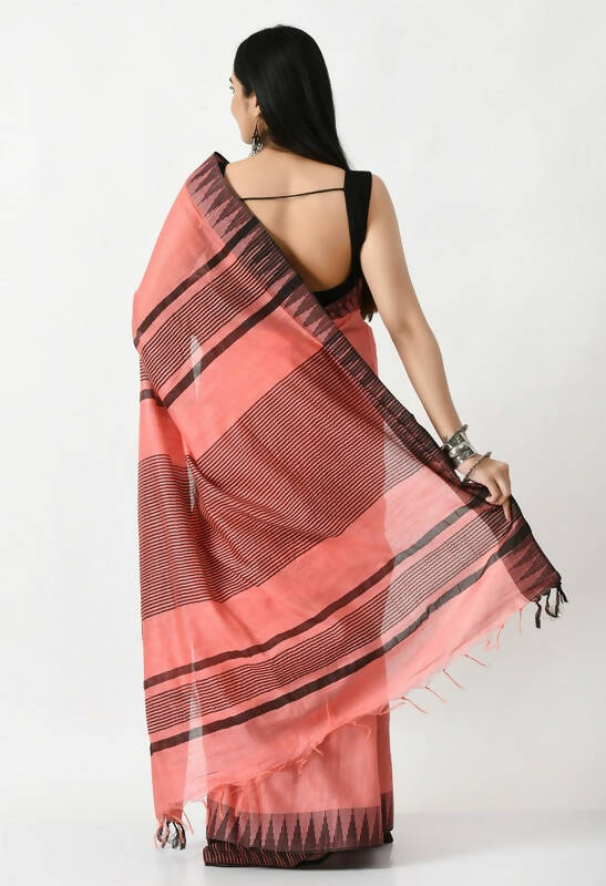 Mominos Fashion Moeza Gajari Pink Bhagalpuri Handloom Silk Black Temple Border Saree with unstitched Blouse piece - Distacart