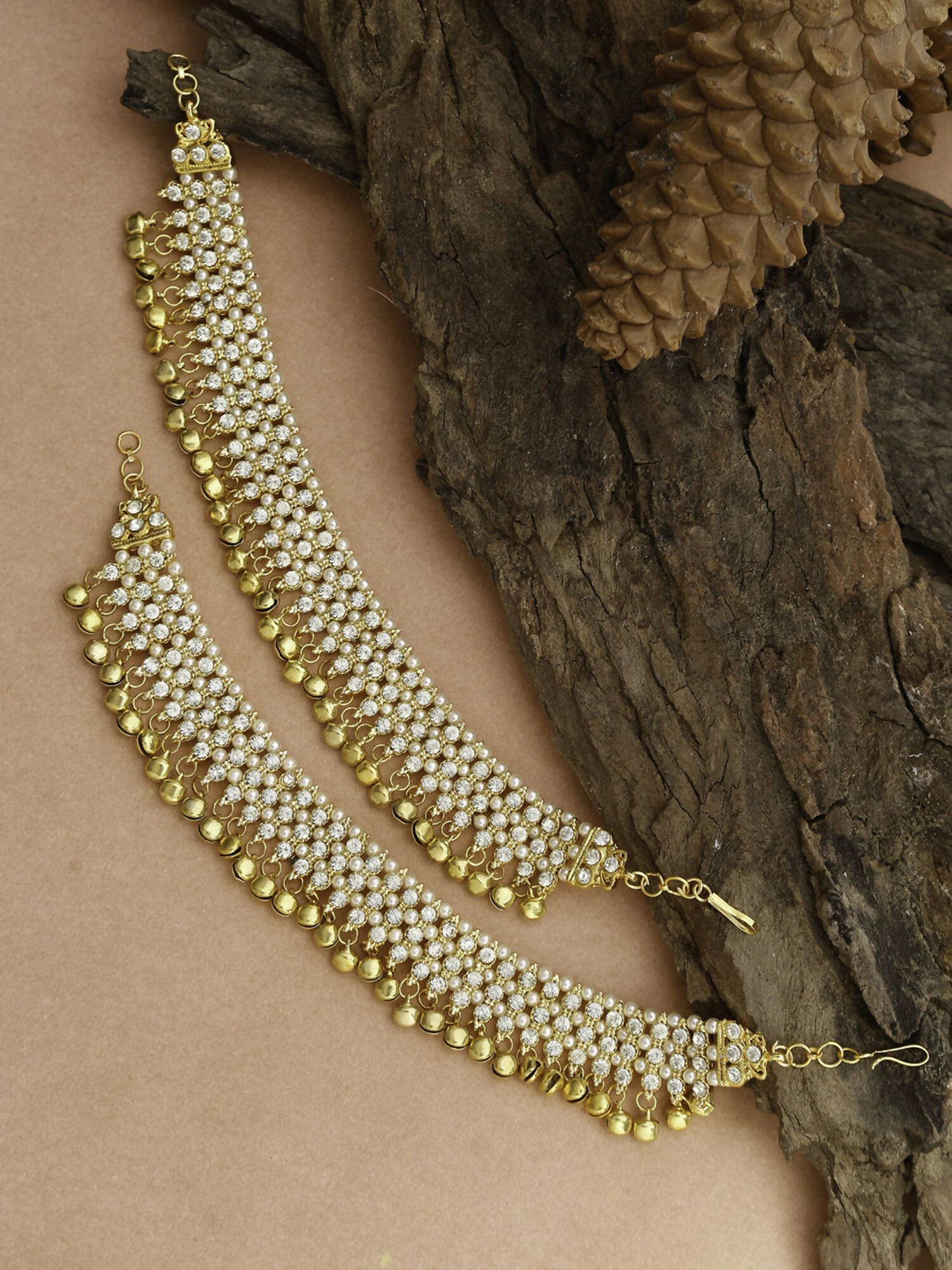 Women's Gold White Ghungroo Anklets - Ruby Raang - Distacart