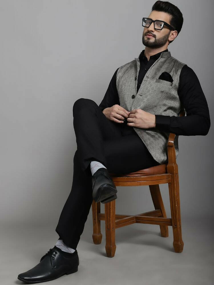 Even Apparels Nehru Jacket With Welt Pockets - Grey - Distacart