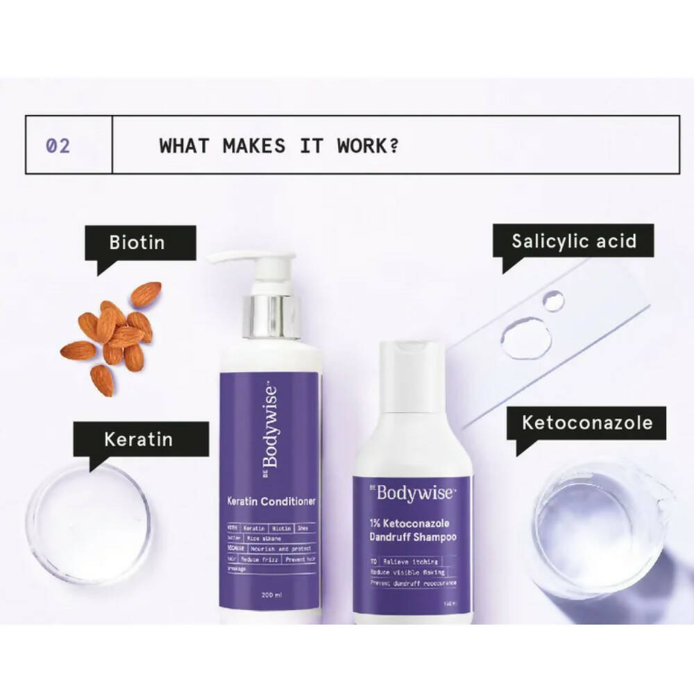 BeBodywise 1% Ketoconazole Dandruff Shampoo and Keratin Conditioner - Distacart
