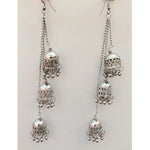 Thumbnail for Silver Oxidized Kashmiri Hanging Triple Jhumkas Chain Earrings For Parties