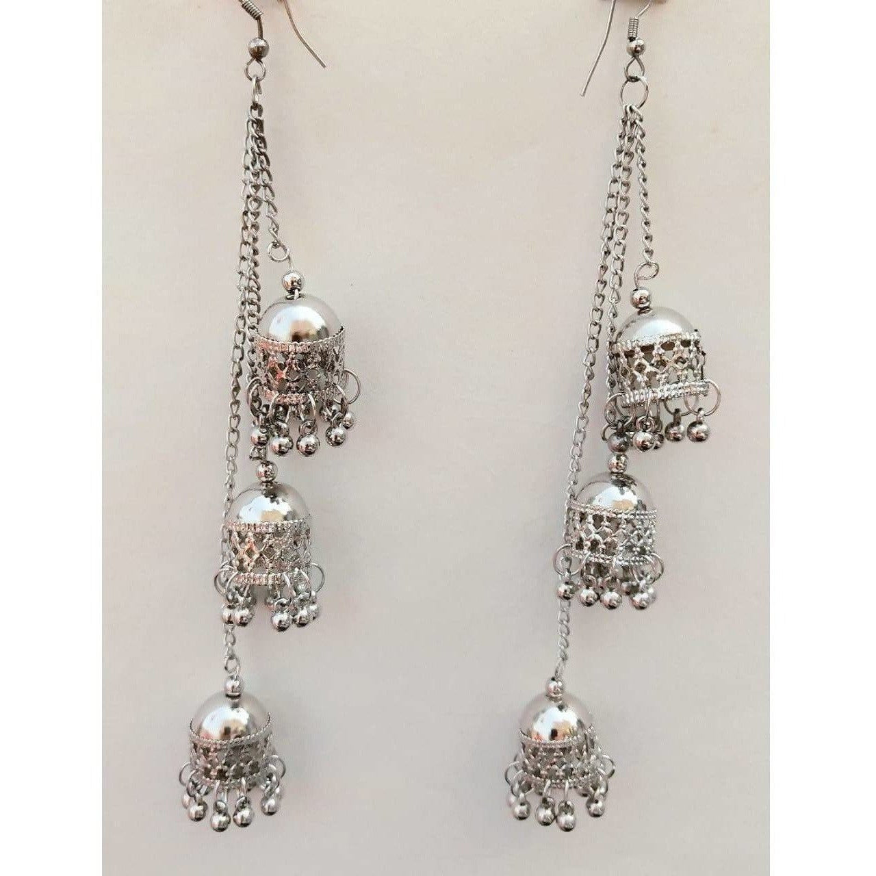 Silver jhumkas with shop chain