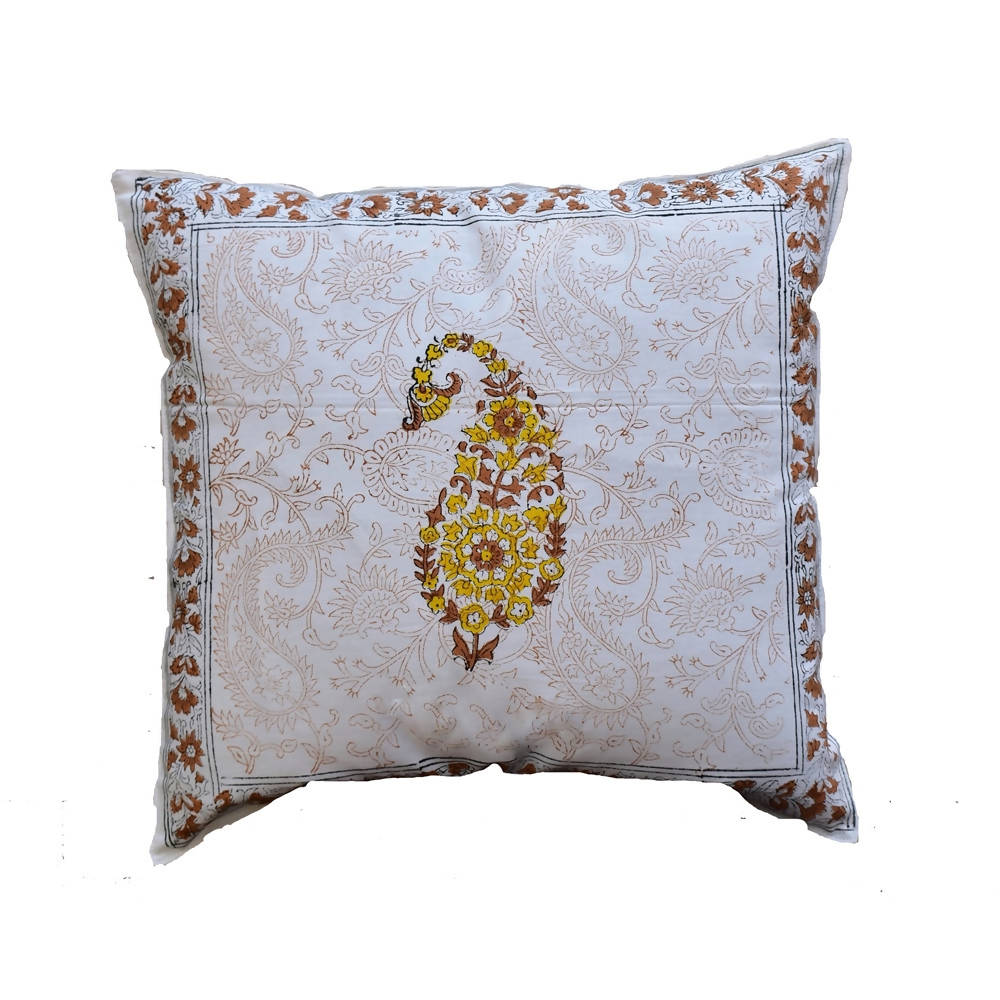 The Decor Nook Yellow Brown Paisley With Brown Border Cushion Cover - Distacart