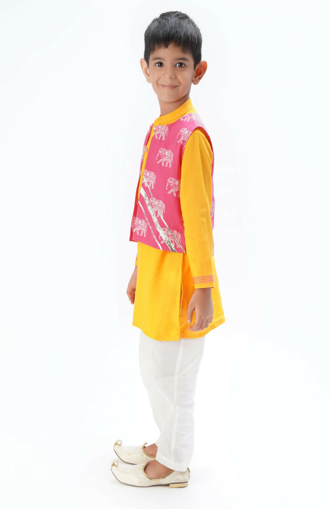 Lil Drama Trunk Tales Boys Yellow Kurta Jacket And Pant - Distacart