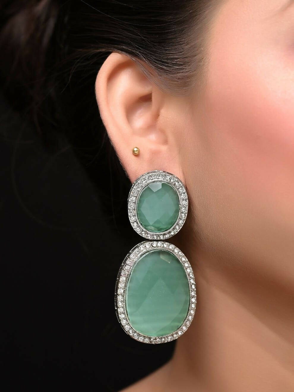 Smart Dangler Earringss With Rhino Stone Border Mint Green Earrings For Women and Girls By House of Ree - Distacart