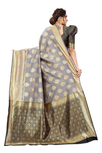 Thumbnail for Vamika Ethnic Fire Grey Weaving Banarasi Jacquard Saree - Distacart