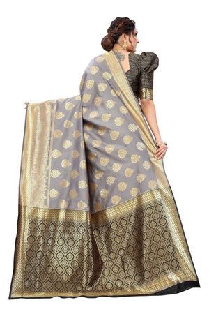 Vamika Ethnic Fire Grey Weaving Banarasi Jacquard Saree - Distacart