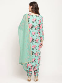 Thumbnail for Ahalyaa Women Green Floral Printed Regular Kurta Churidar Set & With Dupatta