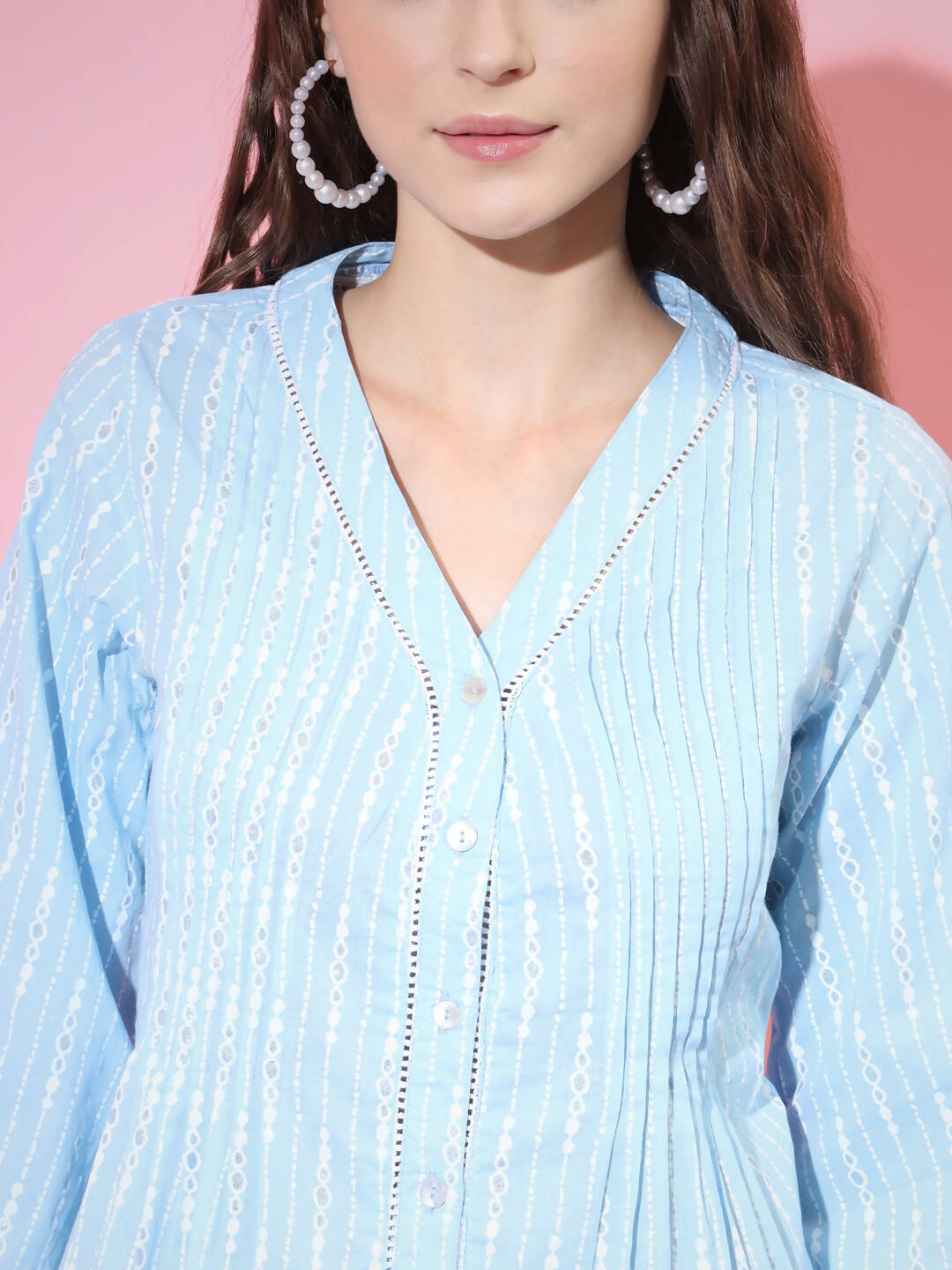 Myshka Women's Blue Printed V-Neck Top - Distacart