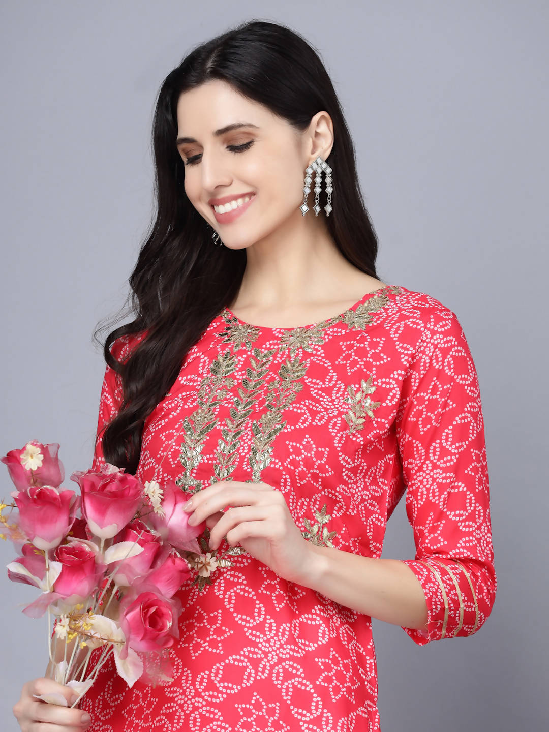 Myshka Women Pink Floral Printed Kurta - Distacart