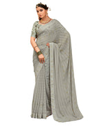 Thumbnail for Grey Georgette Swaroski Work Saree With Unstitched Blouse Piece - Juhi - Distacart
