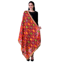 Thumbnail for SWI Stylish Women's Embroidered Phulkari Chiffon Magenta Dupatta