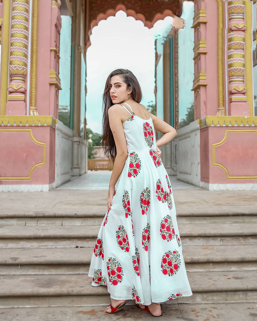 Designer Partywear Printed White Pure Maslin Gown - Anbazaar - Distacart