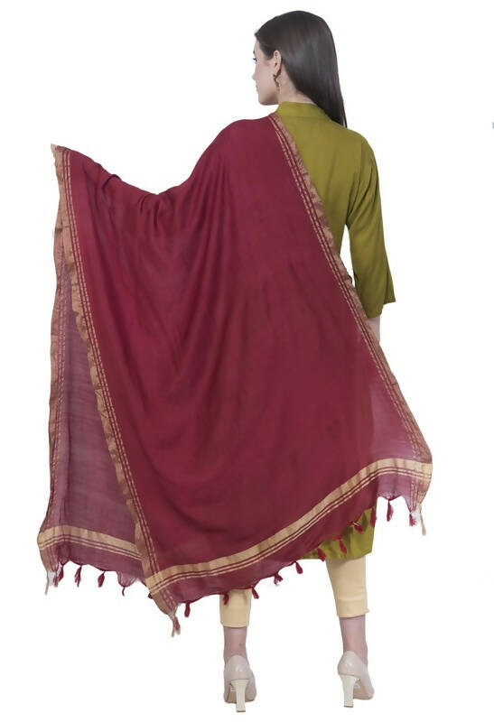 Mominos Fashion Moeza Cotton Golden Border Maroon Dupatta - Distacart