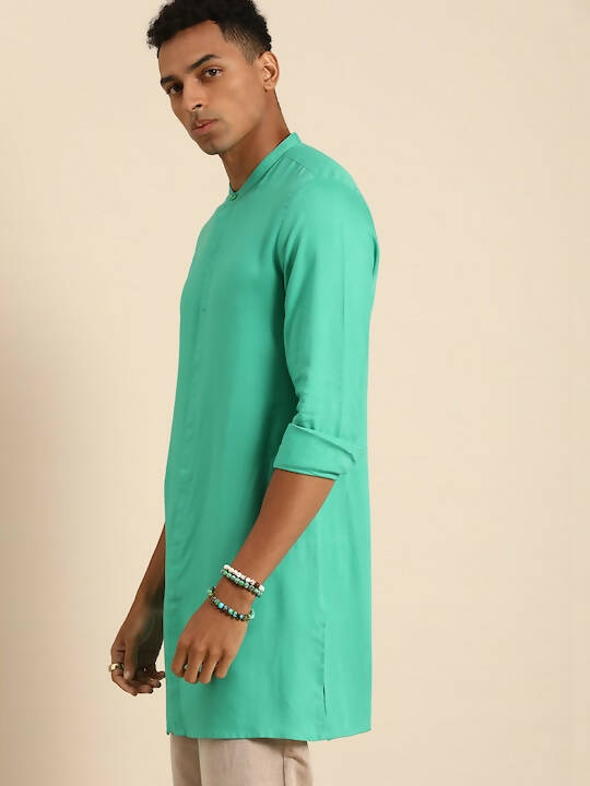Sea Green Men Viscose rayon Solid Straight Shirt - Mahotsav - Distacart