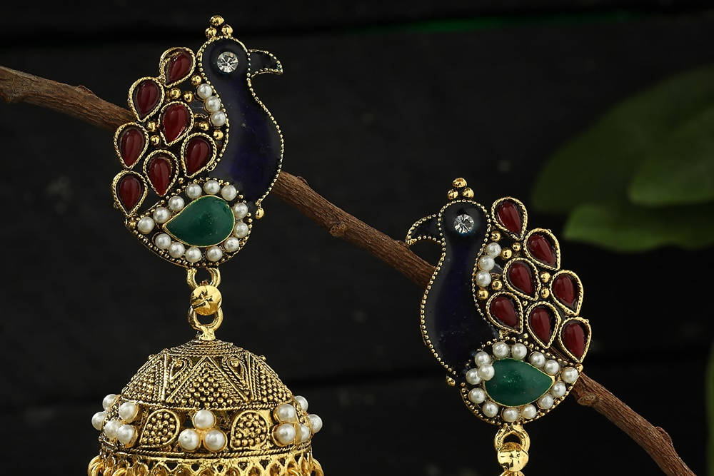 Mominos Fashion Johar Kamal Traditional Peacock Design Multi Color Jhumka - Distacart