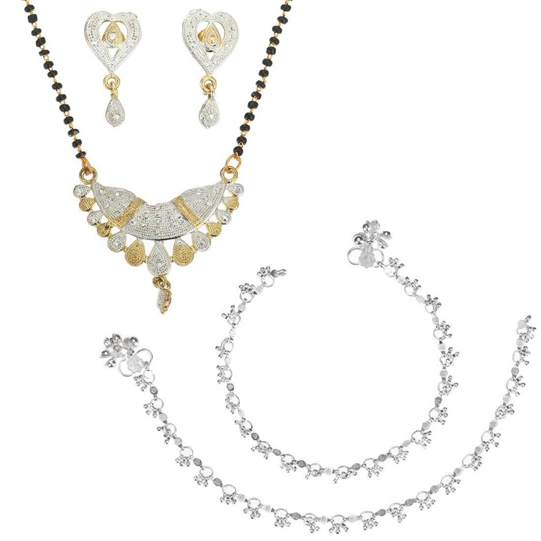AanyaCentric Gold-plated Mangalsutra Pendant Earring Set & Silver Plated Anklet - Distacart